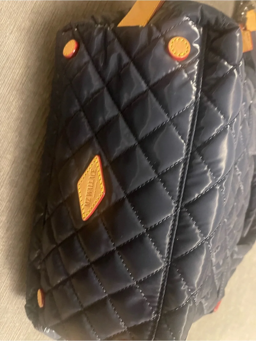 MZ Wallace Quilted Sutton Small Navy Patent Tote with Leather Trim New WOut Tags - Picture 6 of 10